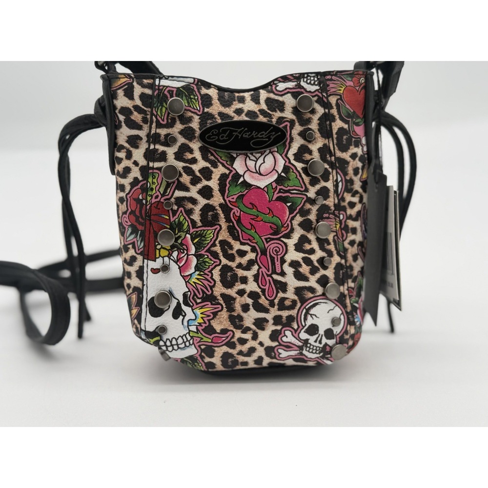 NWT! Ed Hardy Leopard Print Skull & Rose Crossbody Bag EHH495-42-006